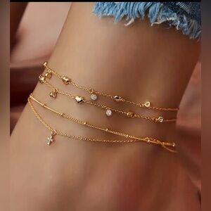 Multilayer thin chain ankle bracelet set